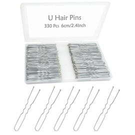 YINGFENG 330 Count U Shaped Silver Hair Pins for Buns, YINGFENG 2.4inch Bun Pins Silver Hair Pins for Women with Storage Box for Updos French Twists
