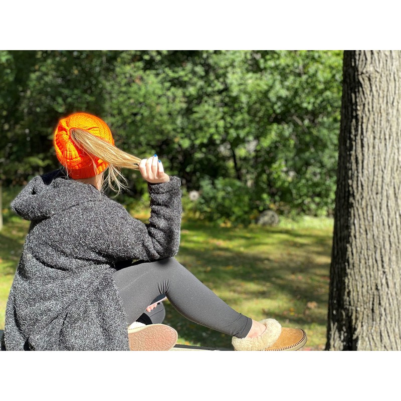 Funky Junque Messy Bun Womens Winter Knit Hat Beanie Tail