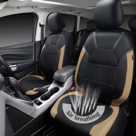 CAR PASS Leather seat Covers,Automotive Universal Sport car seat Cover Super 5mm Composite Sponge Inside,Airbag Compatible fits Most Cars, SUVs, Trucks, and Vans (Full Set,Black and Beige)