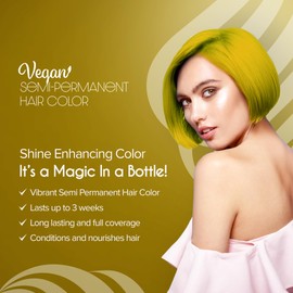 Herbishh Koloret Cosmic Sunshine Semi Permanent Hair Color, Ammonia Free & Vegan Hair Dye, Long-Lasting Up to 3 Weeks, Full Grey Coverage, Yellow Dye, Temporary Hair Color, Non-Drip Formula 8.5 fl. Oz