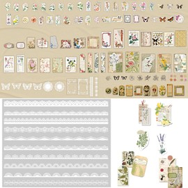 Gdrghe 50Pcs Aesthetic Scrapbooking Stickers Paper Pack Vintage Flowers Journaling Supplies Kit for DIY Decorative Papers and Stickers Paper Kit for Scrapbook Supplies Journal Kit