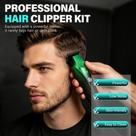 LQT-128 Hair Trimmer + Electric Shaver + Nose Hair Trimmer for Men 3-in-1 Men's Green Gradient Grooming Kit with LED Display, USB Rechargeable to Father Husband Son Gift