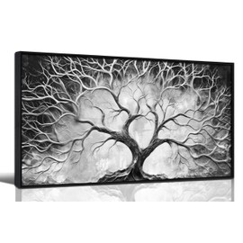 Black and White Pictures Wall Art for Living Room - Black Framed Tree Canvas Wall Art for Office Size 20" x 40"