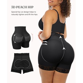 FeelinGirl Shapewear Tummy Control Body Shaper Shorts Butt Lifte Panties with Lace Trim Black M