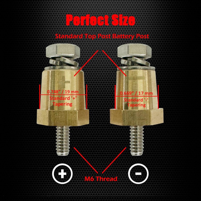 Ampper M6 Thread Brass Battery Terminal Charging Posts, Battery Post