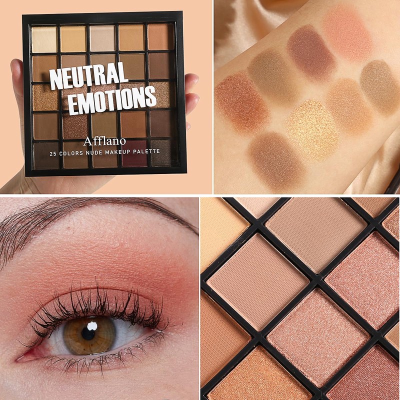 Afflano Neutral Eyeshadow Palette Nude Tones 25 Colours, Professional Long-Lasting