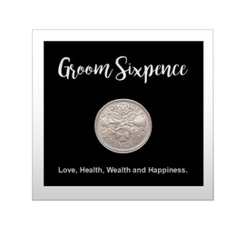 Custom Label Design Ltd Black & Silver Wedding Sixpence Coin, Traditional Groom's Keepsake, Wedding Good Luck Gift