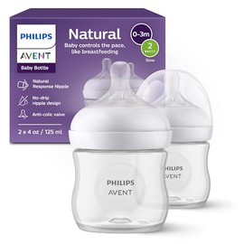 Philips AVENT Biberón natural con pezón de respuesta natural, transparente, 4 onzas, 2 unidades, SCY900/02