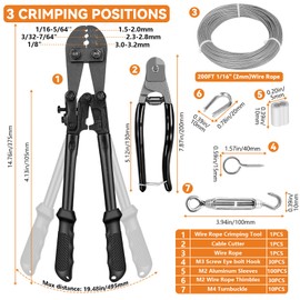 TooTaci 1/16" Wire Rope Kit, 200FT 1/16 Vinyl Coated Stainless Steel Cable with Wire Rope Crimping Tool Kit & Turnbuckle, Coated Hanging Wire for String Light Hanging, Wire Trellis, Pictures, Curtain