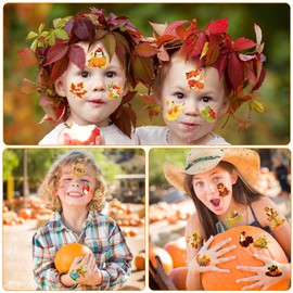Qpout 50Pcs Glitter Fall Temporary Tattoos for Kids Cute Metalic Styles Autumn Thanksgiving Fake Tattoos Stickers with Pumpkin Owl Squirrel Maple Leaves Design for Happy Fall Party Favors