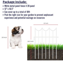ShopLaLa Garden Fence Border (20 Panels) 12in(L) x 16.5in(H) Rustproof Decorative White Metal Wire Animal Barrier, Edging for Landscape Patio Outdoor Decor, Dog Pet Fences for The Yard No Dig D-H16.5