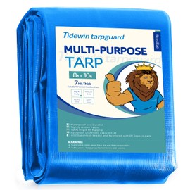 tidewin tarpguard Blue Tarp Waterproof Cover 7 Mil Lightweight Tarps Durable Poly Tarpaulin for Rain, Pool and Camping Tent (BLUE/BLUE-8x10, Feet), BLUE/BLUE-8x10
