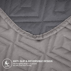 Moonlight Bedding Sofa Cover 1 Seater 2 Pack Water Resistant Sofa Slipcovers Non Slip Reversible Quilted Furniture Protectors from Pets/Dogs, Couch Covers with Elastic Strap (Light Grey/Dark Grey)