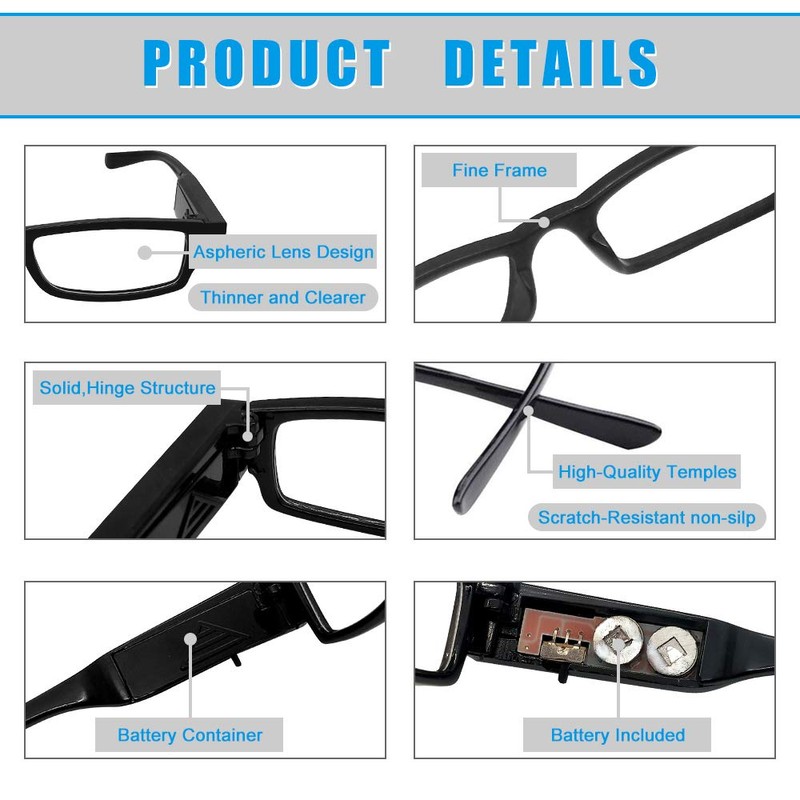 3 Pack Reading Glasses with Lights in The Frame for