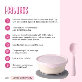 Miniware First Bites Baby Feeding Set with Baby Bowl, Detachable Suction Foot, and Baby Spoon - Eco-Friendly, BPA Free, Dishwasher Safe Baby Eating Essentials(Vanilla & Cotton Candy)