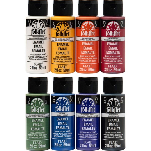 FolkArt Gloss Finish Acrylic Enamel Craft Set Designed for Beginners and Artists, Non-Toxic Formula Perfect for Glass and Ceramic Painting, 8 Count