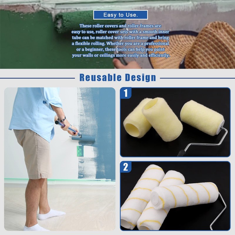 Glarks 8Pcs 4 Inch and 9 Inch Paint Roller Covers