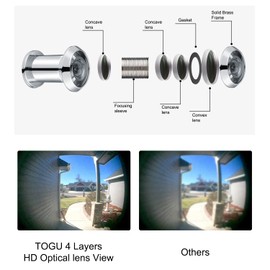 TOGU TG3522YG-CP Solid Brass UL Listed HD Glass Lens 220-degree Door Viewer Peephole with Heavy Duty Privacy Cover for 1-3/8" to 2-9/25" Doors, Polished Chrome Finish