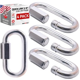 BoxerTool Steel Chain Quick Links 3/8" (4 Pack) - Chain Connector, Screw Carabiner, Threaded Quick Link Connector, Heavy Duty Steel Grade