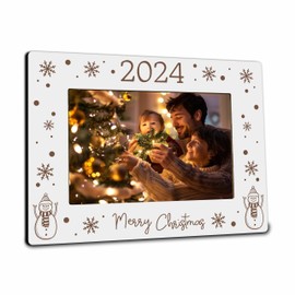 Christmas Photo Frame Fits The 4x6 Inches Picture - Christmas Wooden Frame Decoration For Home Office Party - Merry Christmas Snowman Decorative Keepsake - Holiday Picture Frame For Gifting - A03