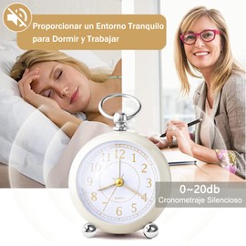 KIWOP Reloj Despertador Analogico Retro, Despertador Silencioso Non-Ticking Reloj de Mesa, Alarma Despertador Clasico, con Luz Nocturna, Reloj para Mesa, para el Hogar y la Oficina (Blanco)