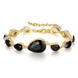 BriLove Wedding Bridal Bracelet for Brides Bridesmaids, Multi Teardrop Tennis Crystal for Women Black Gold-Toned