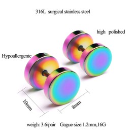 6 Pairs Stud Earrings for Men Women Hypoallergenic Surgical Stainless Steel Round Earrings Punk Style