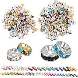 JNCH Approx. 300pcs Spacer Beads Metal Rhinestone Metal Beads Bead Caps Rhinestone Beads for Bracelets for Crafts 6 mm 8 mm Hole Craft Beads Set for Threading Jewellery Accessories Spacer Colourful