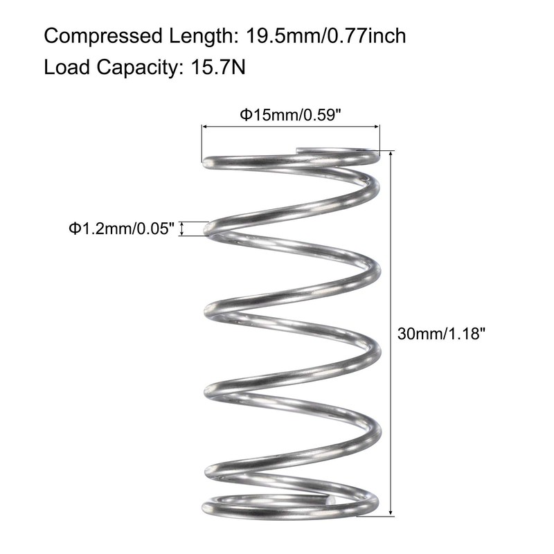 TA-VIGOR 5Pcs Extended Compressed Spring, 15mm OD,1.2mm Wire Size,30mm Length