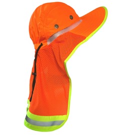 Men High Visibility Reflective Sun Hat with Neck Flap Wide Brim Boonie Hat Bucket Cap (1pc Neon Orange #B)