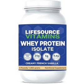 LifeSource Vitamins 3lb Grass Fed Whey Protein Isolate -Creamy French Vanilla w/ Stevia