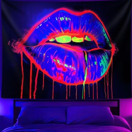 TUGCAY Lips Black Light Tapestry, Blacklight Tapestry UV Reactive Lip Flowing with Liquid Tapestries Wall Hanging for Bedroom Dorm Decor(51.2 x 59.1 Inches)