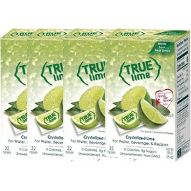 TRUE LIME Water Enhancer (128 Packets | 32 Packets each box x 4) | Zero Calorie Unsweetened Water Flavouring | For Water, Bottled Water & Recipes | Water Flavor Packets Made with Real Citrus - 4 Pack