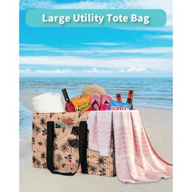 MHOMER Reusable Grocery Bags Extra Waterproof Large Tote Bag with Carrying Handles Reinforced Bottom Durable Oxford Fabric Foldable Shopping Bags for Storage Space Saving Coconut Pattern