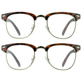 proSPORT 2 Pairs Reading Glasses +1.50Tortoise Gold Frame Horn Rimmed Vintage Classic Semi Rimless Unisex