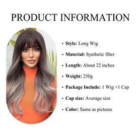 testar 24 Inch Long Grey Wig for Women, Grey to Blonde Hair Wigs with Fringe, Heat Resistant Synthetic Glueless Wigs for Daily Use of Girls, Theme Party, Cosplay