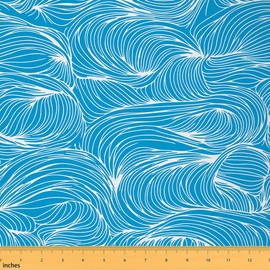 Feelyou Tela de olas oceánicas por The Yard, tela de tapicería japonesa con forma de olas marinas para sillas, tela decorativa impermeable para exteriores, 1 yarda, azul cielo y blanco