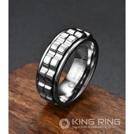 King Ring 8mm Wide Gear Spinner Ring – Ultra Polished Heavy Fidget Ring for Men & Women Stainless Steel Ring K42 – Silver 11