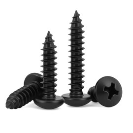 #12 x 1 (50 Pack) Pan Head Sheet Metal Screws Phillips Drive Self-Tapping Wood Screws, Black Oxide 304 Stainless Steel Screw (18-8), Corrosion Resistant Screws