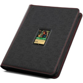 FORZAROCKET Toploader Binder, Holds 288 Cards in Toploaders, Waterproof PU Leather, Ringless Double-Sided Pages, Archival Safe Pockets, Pleasurable Red Inner Lining (9 pocket, Black)