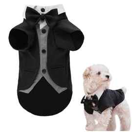 Dog Tuxedo Collar Bandana with Bow Tie, Adjustable Formal Dog Tux for Wedding Birthday Christmas Costume for Small Medium Large Dogs Cats (BW Suit, Large)