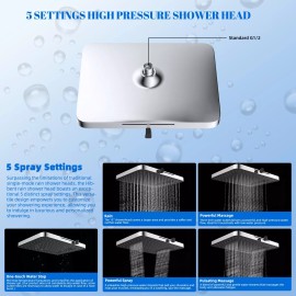Hibbent 13'' High Pressure Rain Shower Head Large Rainfall Showerhead for Bathroom Chrom