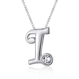 CRYSLOVE Initial Necklace Sterling Silver Initial Alphabet A-Z Crystal Letter Pendant Necklace Jewellery Women's Necklace with Name, Silver, I