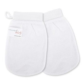 Tranquil Beauty Exfoliating Gloves 2pcs - Body Scrub Gloves - Gloves Exfoliating Scrub - Bath, Shower, Dry Skin Gloves - Charcoal Infused Hammam Gloves - Deep Body Exfoliator - White