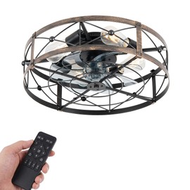 Sewterolyn Ceiling Fans with Lights and Remote, 20 inch Industrial Flush Mount Ceiling Fan with 6 Speeds，Modern Silent Fan Lights Ceiling Fixtures for Kitchen, Bedroom,Indoor (Matte Black)