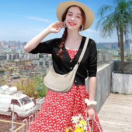 Otikwio Straw Beach Shoulder Bags for Women Crescent Summer Woven Purse Vacation Handbags Clutch Purse Underarm Hobo Tote Bag 2025