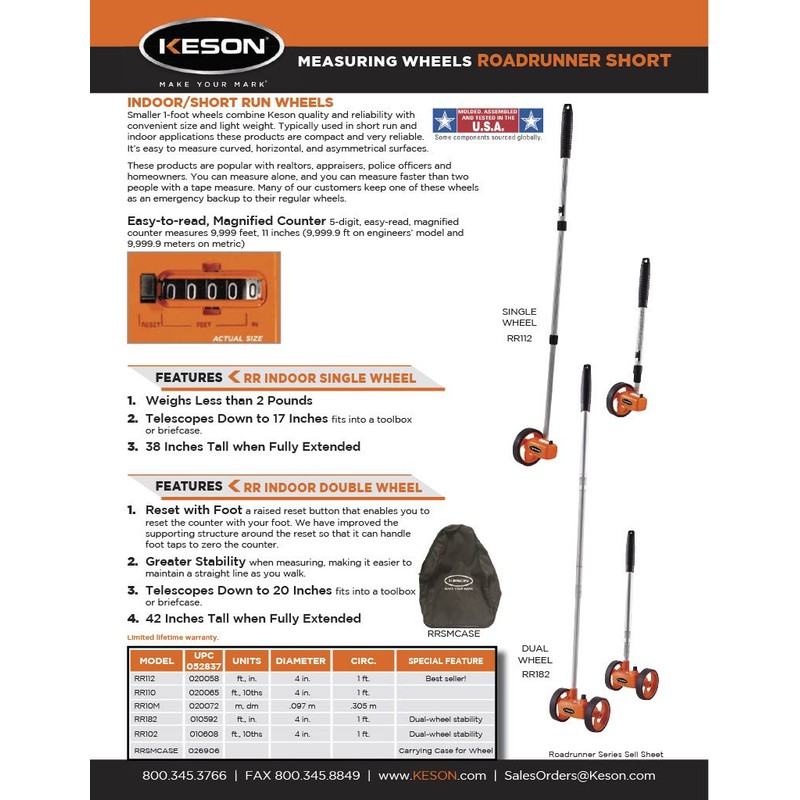 Keson RR182 Measuring Wheel with Dual-Wheels (Graduations: ft. & in.),