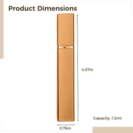 0.4 oz Refillable Travel Perfume Atomizer, 12 ml Mini Perfume Bottle, Gold Aluminum Shell with Vertical Stripes, Leak-Proof Design, Ideal for Handbags and Travel, 0.77×4.6"