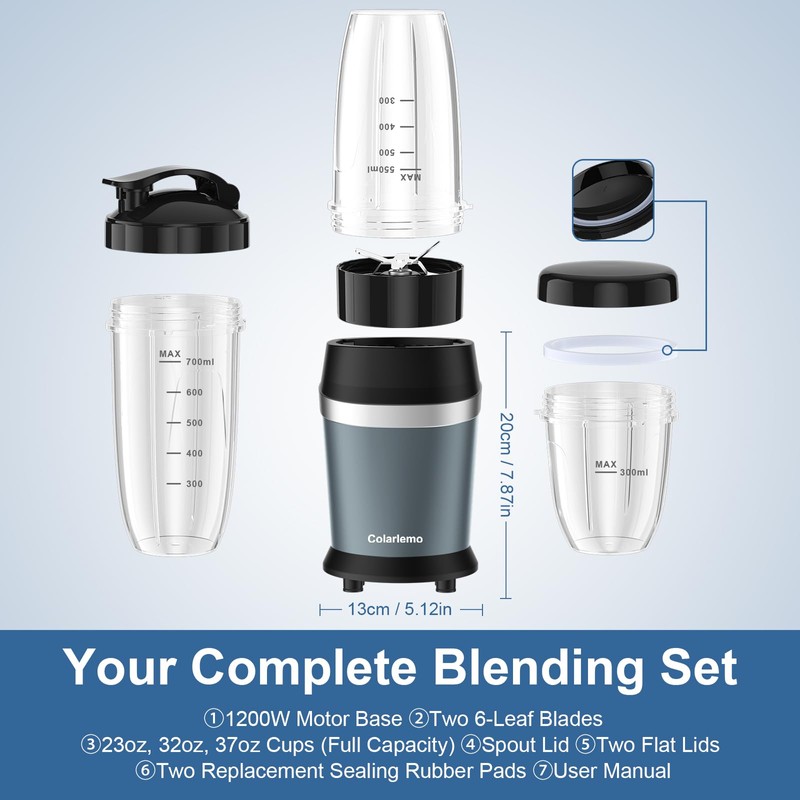 1200W Smoothie Blender, Personal Kitchen Blender, Ice Crushing