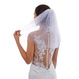Aularso Pearl velo de novia largo catedral velo de novia elegante con peine para mujeres y niñas, Blanco-2t-longitud del hombro: 12/18 x 40 pulgadas, Talla única